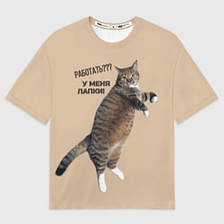 Мужская футболка оверсайз Работать не могу у меня лапки кот Марс