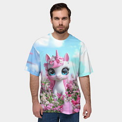Футболка оверсайз мужская Единорожка в цветочках, цвет: 3D-принт — фото 2