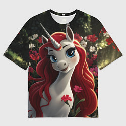 Футболка оверсайз мужская Единорожка с рыжими волосами, цвет: 3D-принт