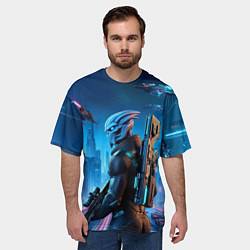 Футболка оверсайз мужская Mass Effect - neon glow fantastic, цвет: 3D-принт — фото 2