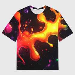 Футболка оверсайз мужская Радужные кляксы на черном фоне, цвет: 3D-принт