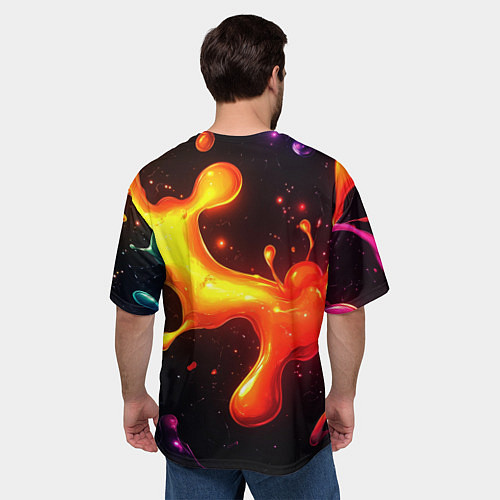 Мужская футболка оверсайз Радужные кляксы на черном фоне / 3D-принт – фото 4