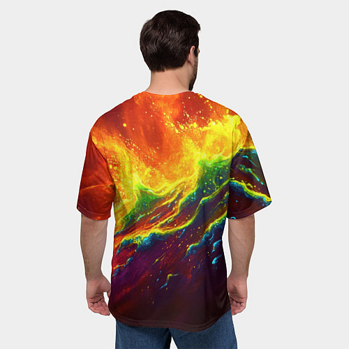 Мужская футболка оверсайз Абстрактные волны с огнем / 3D-принт – фото 4