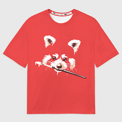 Футболка оверсайз мужская Красная панда с кисточкой в зубах, цвет: 3D-принт
