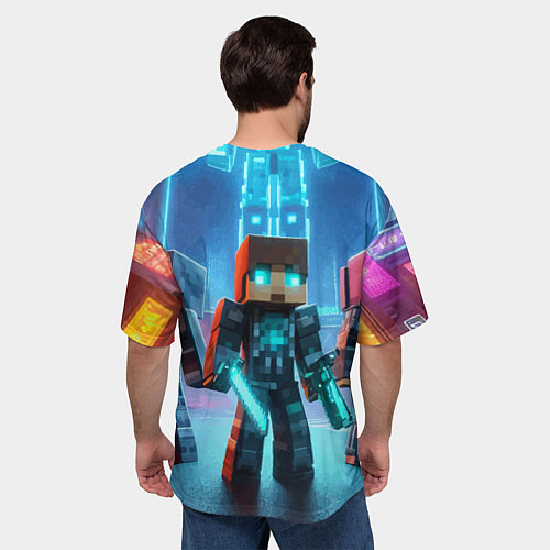 Мужская футболка оверсайз Minecraft - ai art neon glow / 3D-принт – фото 4