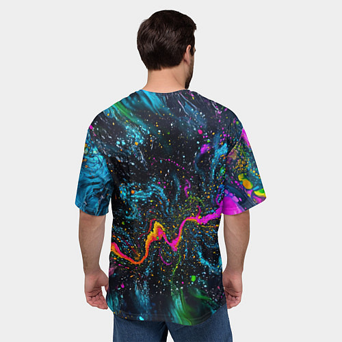Мужская футболка оверсайз Большой цветок - яркие краски / 3D-принт – фото 4