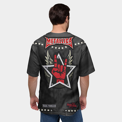 Мужская футболка оверсайз Косуха с нашивками Metallica / 3D-принт – фото 4