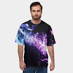 Футболка оверсайз мужская Фиолетово-синяя абстрактная волна, цвет: 3D-принт — фото 2