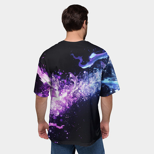 Мужская футболка оверсайз Фиолетово-синяя абстрактная волна / 3D-принт – фото 4