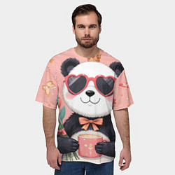 Футболка оверсайз мужская Панда с поздравлениями и с цветами, цвет: 3D-принт — фото 2