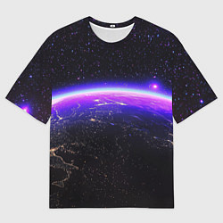 Мужская футболка оверсайз Планета и неоновое свечение