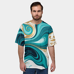 Футболка оверсайз мужская Бирюза и золото, цвет: 3D-принт — фото 2