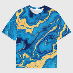 Футболка оверсайз мужская Синий мрамор с золотом, цвет: 3D-принт