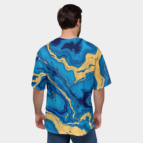 Мужская футболка оверсайз Синий мрамор с золотом / 3D-принт – фото 4