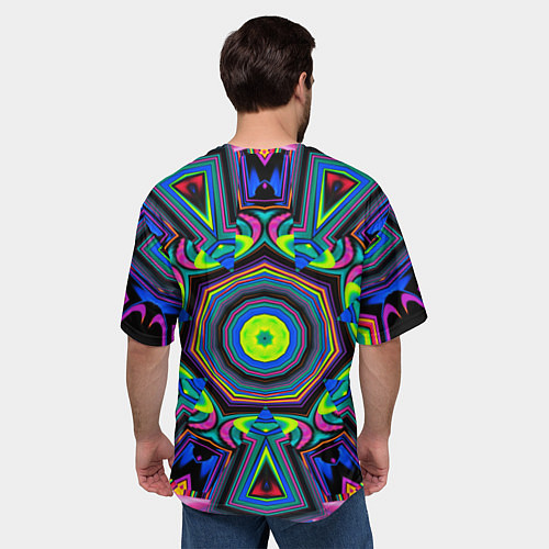 Мужская футболка оверсайз Оптический узор неоновые краски / 3D-принт – фото 4