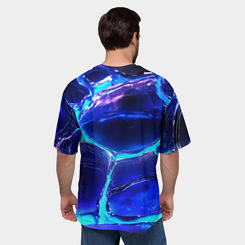 Мужская футболка оверсайз Объемные плиты в неоновом свечение / 3D-принт – фото 4