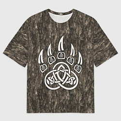 Футболка оверсайз мужская Символ Велеса - лапа медведя в текстуре древа, цвет: 3D-принт
