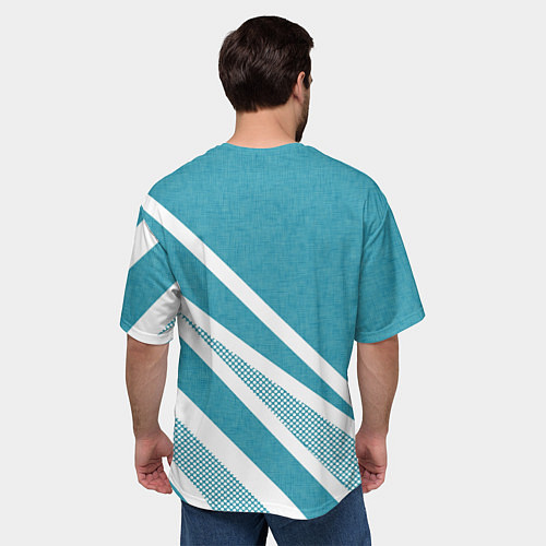 Мужская футболка оверсайз Бело-голубой абстракция с полосами / 3D-принт – фото 4