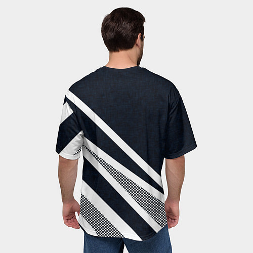 Мужская футболка оверсайз Sport тёмно-синий с полосами / 3D-принт – фото 4
