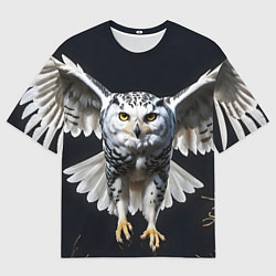 Футболка оверсайз мужская Белая сова на темном фоне, цвет: 3D-принт