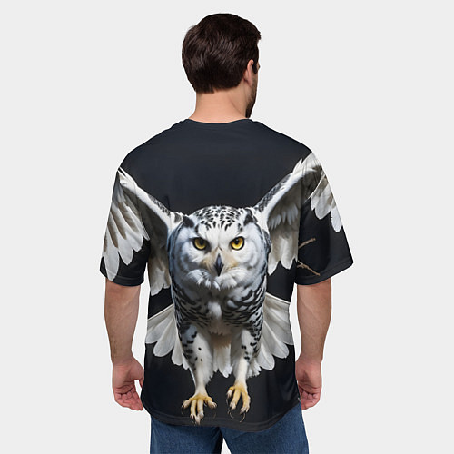 Мужская футболка оверсайз Белая сова на темном фоне / 3D-принт – фото 4