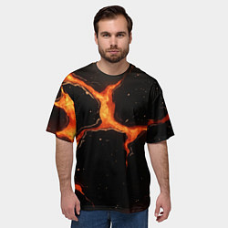 Футболка оверсайз мужская Оранжевый разлом на черной текстуре, цвет: 3D-принт — фото 2