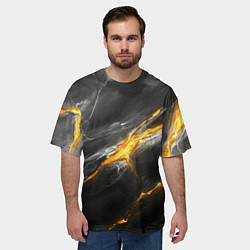 Футболка оверсайз мужская Серая текстура с золотым разломом, цвет: 3D-принт — фото 2