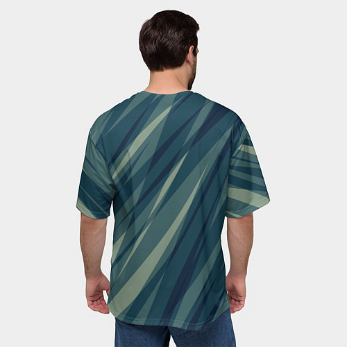 Мужская футболка оверсайз Зеленовато-синий полосы / 3D-принт – фото 4