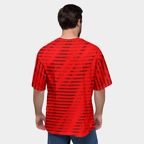 Мужская футболка оверсайз Красный полосатый / 3D-принт – фото 4