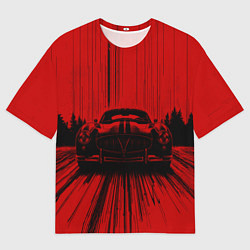 Футболка оверсайз мужская Спорткар на красном фоне, цвет: 3D-принт