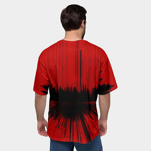 Мужская футболка оверсайз Спорткар на красном фоне / 3D-принт – фото 4