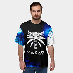 Футболка оверсайз мужская Ведьмак лого синие краски, цвет: 3D-принт — фото 2