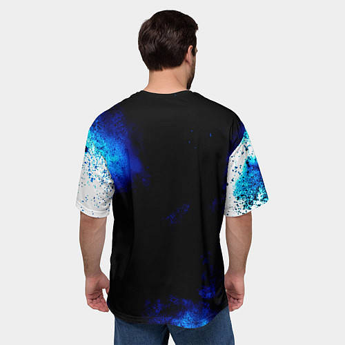 Мужская футболка оверсайз Ведьмак лого синие краски / 3D-принт – фото 4