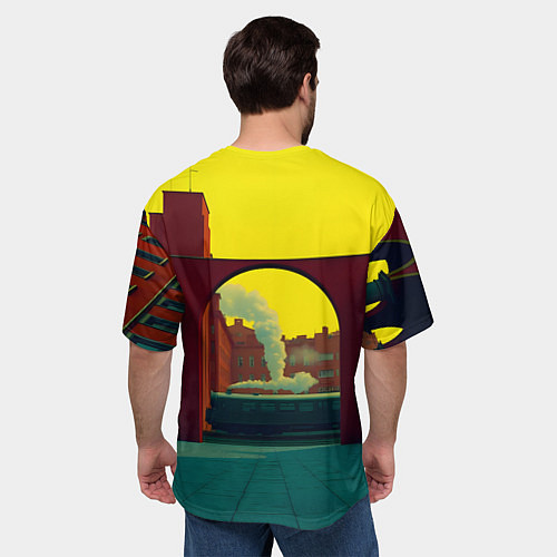 Мужская футболка оверсайз Арт с поездом / 3D-принт – фото 4