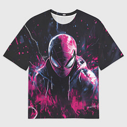 Футболка оверсайз мужская Человек-паук и розовая краска, цвет: 3D-принт
