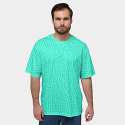 Футболка оверсайз мужская Лабиринтовый паттерн с иероглифами на бирюзе, цвет: 3D-принт — фото 2