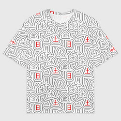 Футболка оверсайз мужская Серые будни и красные выходные иероглифами, цвет: 3D-принт