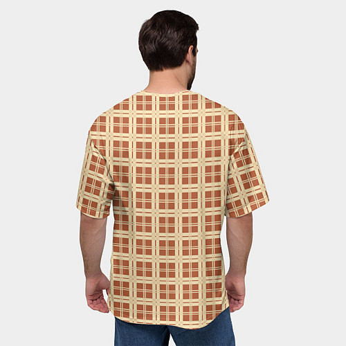 Мужская футболка оверсайз Светлый коричневый простая клетка / 3D-принт – фото 4