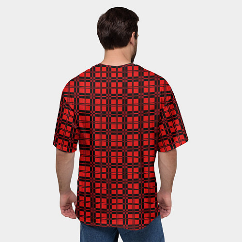 Мужская футболка оверсайз Красно-коралловый клетка / 3D-принт – фото 4