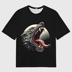 Футболка оверсайз мужская Волчья морда на фоне луны - нейроарт, цвет: 3D-принт