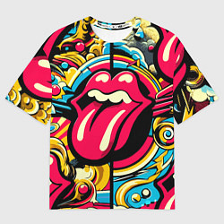 Футболка оверсайз мужская Rolling Stones logo - pop art pattern, цвет: 3D-принт