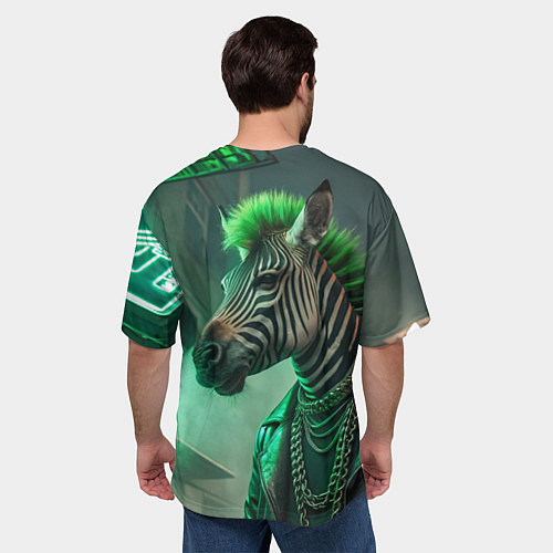 Мужская футболка оверсайз Cyperpunk zebra / 3D-принт – фото 4