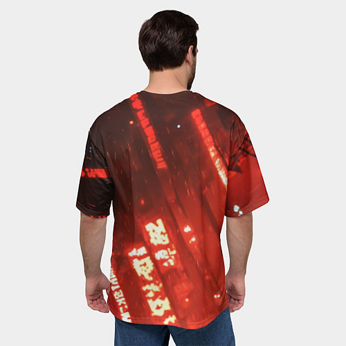 Мужская футболка оверсайз Черный Бэтмен на фоне красного города / 3D-принт – фото 4