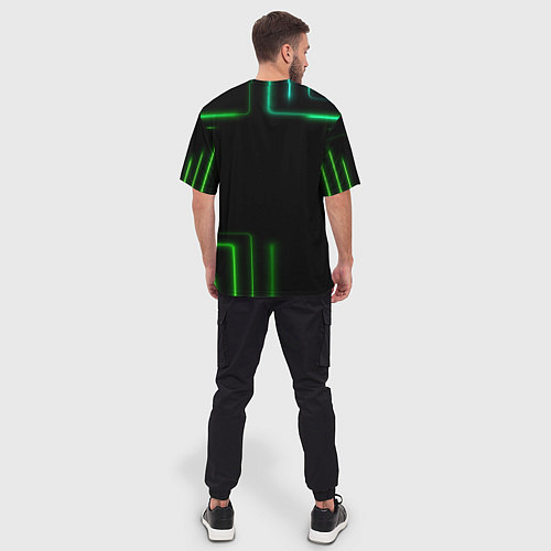 Мужская футболка оверсайз Black green color / 3D-принт – фото 4
