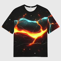 Футболка оверсайз мужская Лава в черной текстуре, цвет: 3D-принт