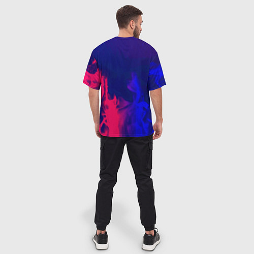 Мужская футболка оверсайз Sally face neon flame / 3D-принт – фото 4