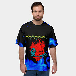 Футболка оверсайз мужская Киберпанк голубой огонь, цвет: 3D-принт — фото 2