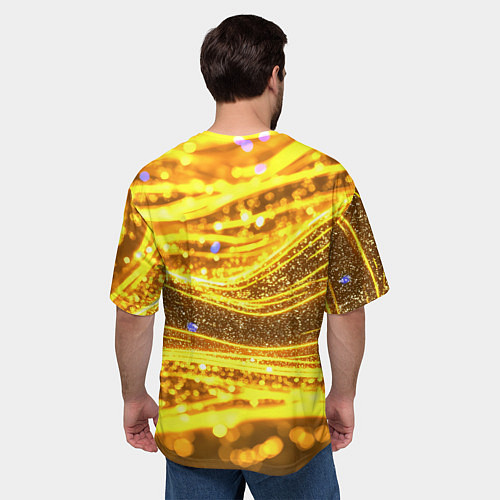 Мужская футболка оверсайз Золотые блестящие волны / 3D-принт – фото 4
