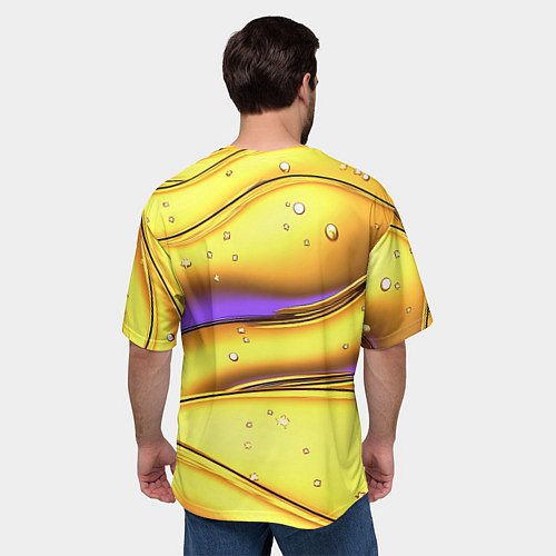 Мужская футболка оверсайз Золотые волны с фиолетовым свечением / 3D-принт – фото 4