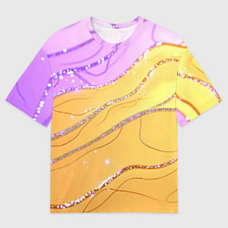 Футболка оверсайз мужская Фиолетово-золотая текстура с блестяшками, цвет: 3D-принт